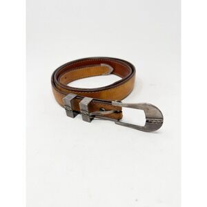 James Reid Sterling Silver 925 14K Gold Accent Leather Belt Brown Western Buckle